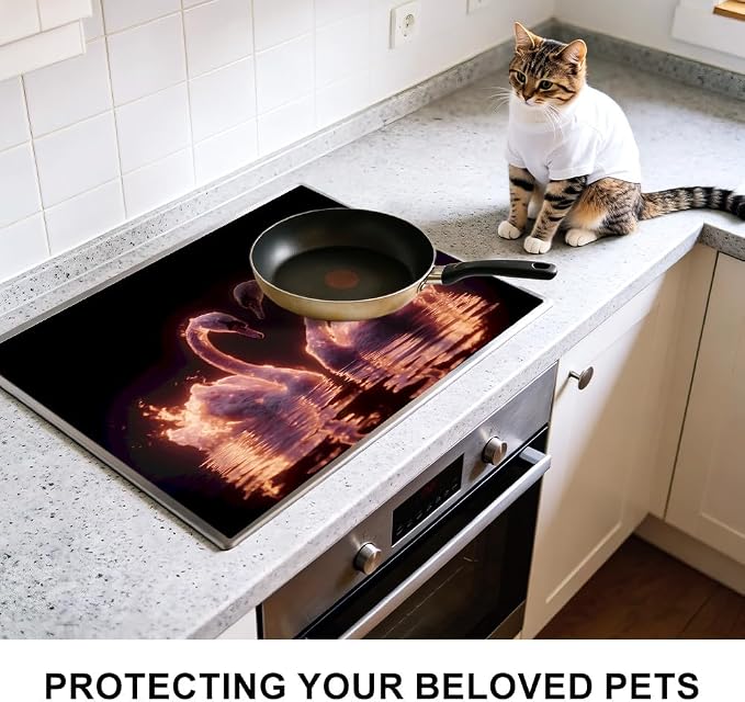 Glowing Swan Stove Top Cover 28.35x20.47 in Non Slip Mat | Heat Resistant Cooktop Protector Mat with Non-Slip Backing, Scratch Protection and Countertop Drying Mat.
