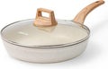 CAROTE Non Stick Frying Pan, 12 Inch Classic Granite Skillet with Glass Lid | Non Toxic Kitchen Stone Cookware, Compatible with All Stovetop, PFOA Free, Cream White