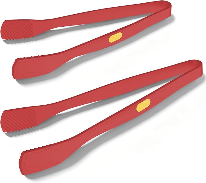 Beijiyi Silicone Kitchen Tongs for Cooking, 9" & 12", Heat Resistant (Red) | BPA-Free Silicone Tip, Non-Stick Safe, Stainless Steel Core, Food Tongs for Cooking, Serving and Grilling, Dishwasher Safe