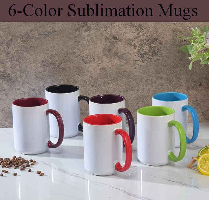 ABBSH Sublimation Mugs, 15oz, 6 Assorted Colors 12Pack