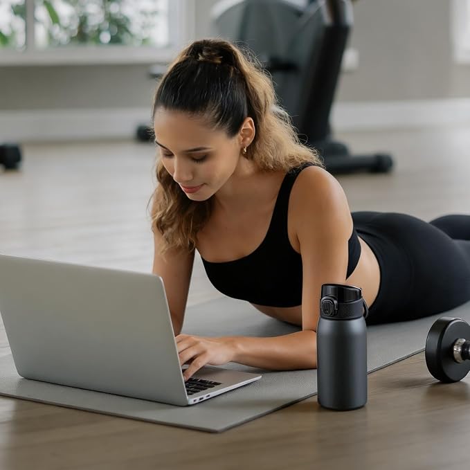 Insulated Water Bottle 12 oz with Dustproof Lid, Carry Handle & Tea Infuser, BPA-Free & Leakproof, Stainless Steel Water Bottles Ideal for Fitness, Hiking, Office & Outdoor Use （Cold Gray ）
