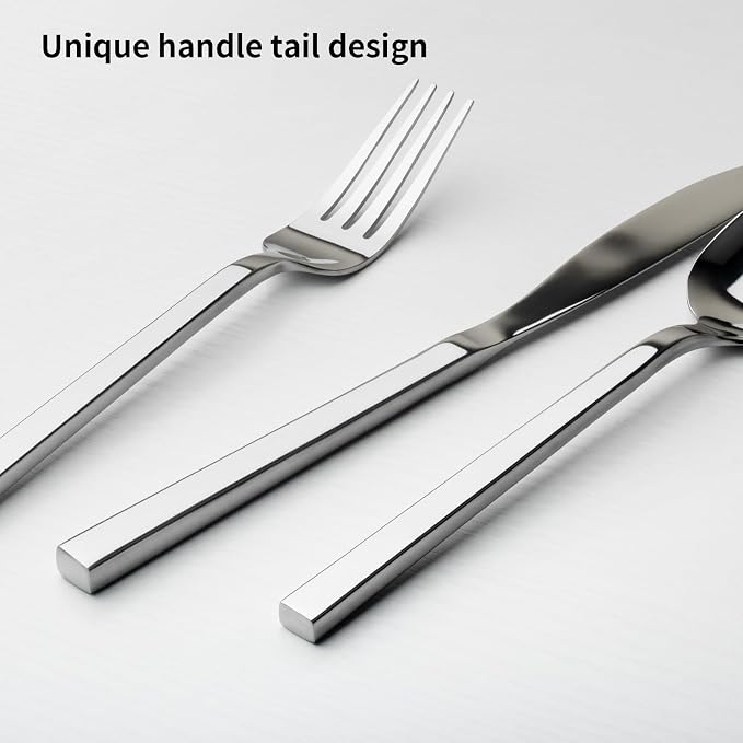 Alata Cube 20-Piece Forged Flatware Set, Service for 4, Mirror Finish | 18/0, Stainless Steel, Dishwasher Safe, Square Handle, Silverware Set, Cutlery Set, Daily Use, Party, Present, Restaurant