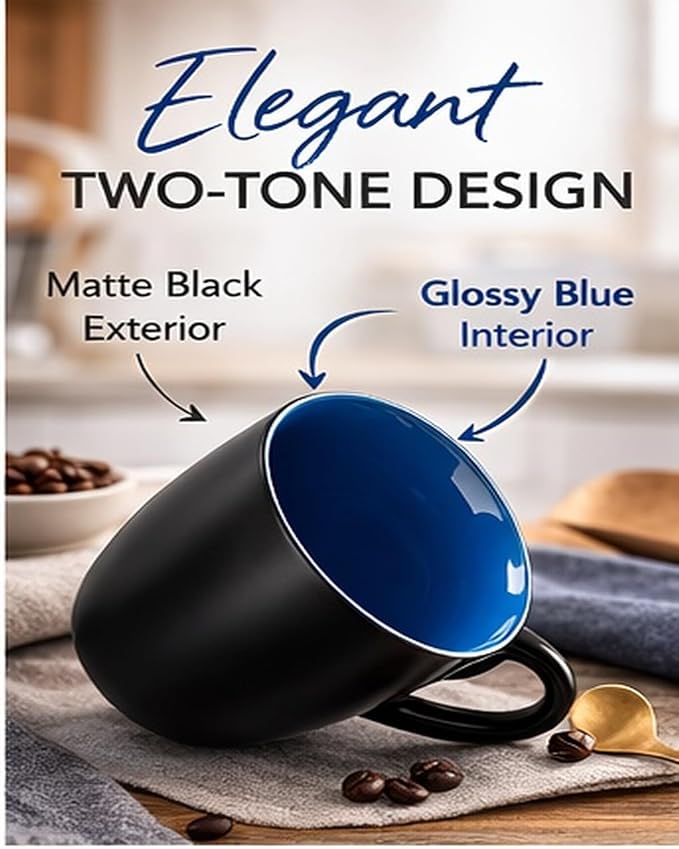 GBhome 16 oz Coffee Mugs Set of 6, Ceramic Coffee Cups- Blue
