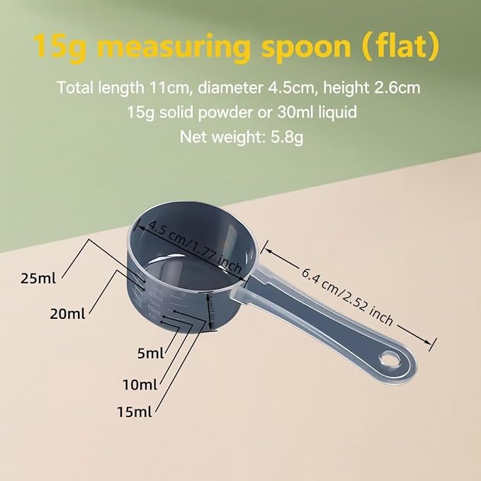 15g/30ml Measuring-Spoons Scoop for Creatine,Powders,Cooking,Recipes,Lab,Food Grade PP Material,BPA-free,Meets FDA Standards,2-Packs(With milliliter scale marking) Transparent