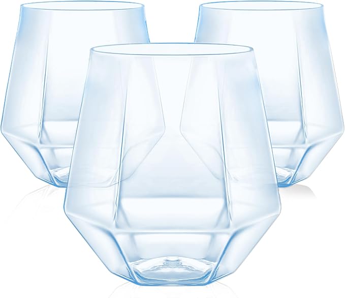 40 Pack Plastic Wine Glasses, 12 Oz Disposable Cocktail Whiskey Glasses | Diamond Stemless Champagne Margarita Glasses, Unbreakable Reusable Plastic Party Cups for Wedding Birthday (Blue)