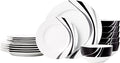 Amazon Basics 18-Piece Complete Kitchen Dinnerware Set, Microwave and Dishwasher Safe, Plates, Dishes, Bowls, Swirl, Heat Resistant, Service for 6, Everyday Use