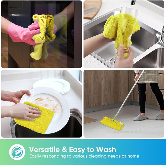 HOMEXCEL Yellow Microfiber Cleaning Cloth, 24 Pack Premium Microfiber Towels for Cars, Lint Free, Highly Absorbent, Reusable Cleaning Rags for Car, Household, Kitchen, Window, 11.5"X11.5"