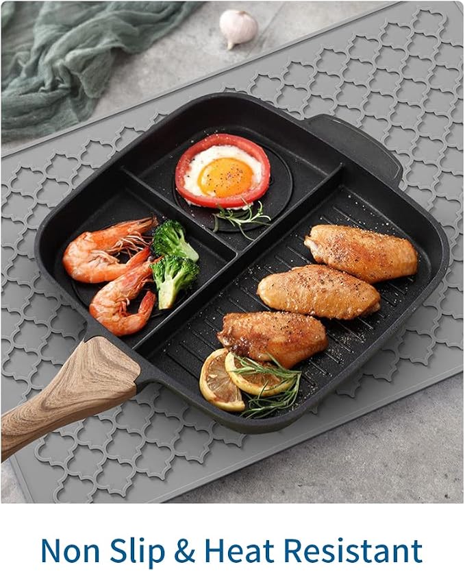 AMOAMI-Dish Drying Mats for Kitchen Counter-Silicone Dish Drying Mat-Kitchen Dish Drying Pad Heat Resistant Mat-Kitchen Gadgets Kitchen Accessories Kitchen Small Appliances(16" x 24", GREY)