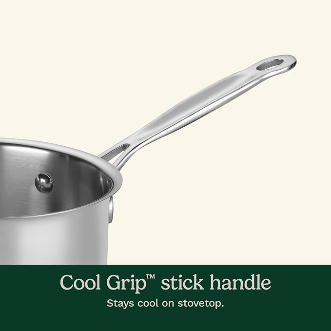 Cuisinart 1.5 Quart Sauce Pan with Cover, Stainless Steel Pot with Lid, Small Kitchen Pots, Dishwasher Safe, Compatible with Induction, Electric, Gas Cooktops, Oven Safe Saucepan, Cool Grip Handles | Stainless steel saucepan with aluminum encapsulated ...