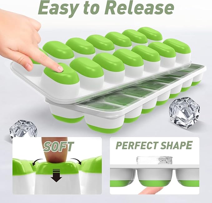 ChefAide Ice Cube Tray with Lid, 3 Pack 42 Cubes Durable Stackable Ice Cube Trays for Freezer with Removable Lids, Easy-Release Plastic & Silicone Ice Tray for Cocktail, Coffee