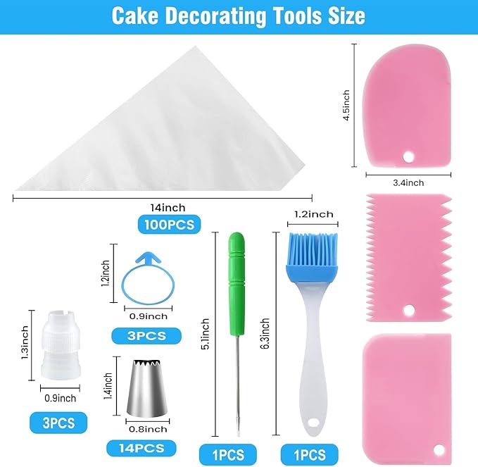 firstake Piping Bags and Tips Set, 100pcs 12 Inch Icing Bags with 14 Tips | Leak-Proof, Food Grade, Disposable, Easy Cleanup for Icing, Frosting, Royal Icing, Cake Decorating, Cookies & Candy Pastry