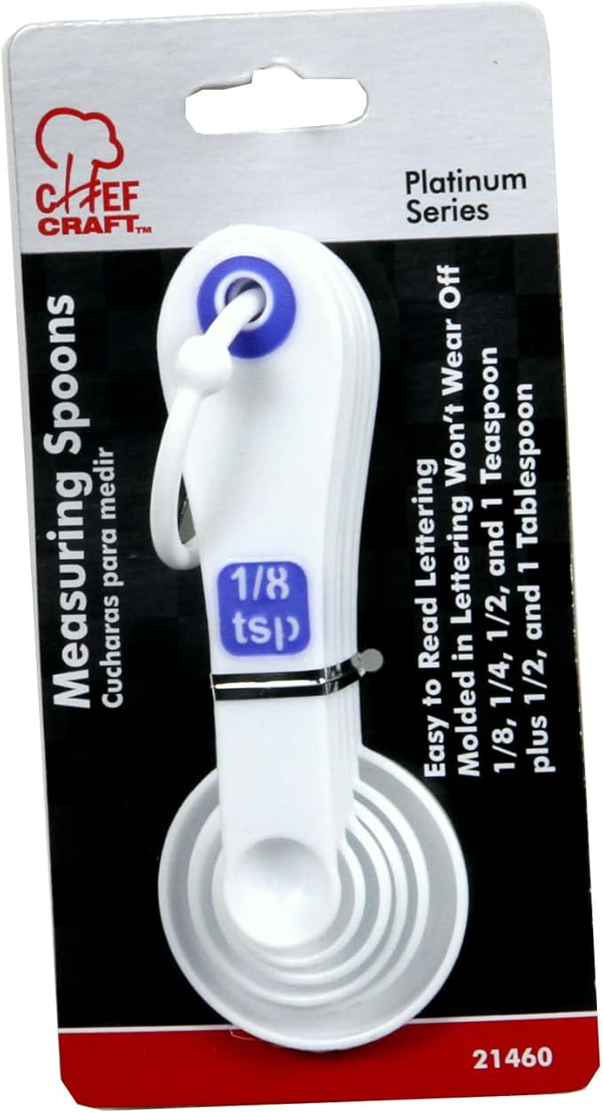 Chef Craft Select Plastic Measuring Spoon Set, 6 piece set, White and Blue