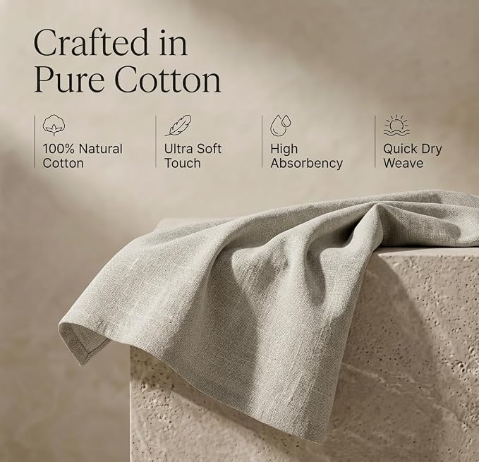Urban Villa Kitchen Towels Cotton Dish Towels 20”x30” (Set of 6) Beige/White