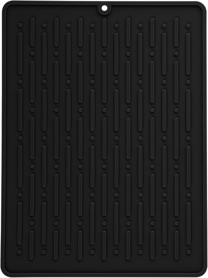 Dish Drying Mats, Heat-resistant Silicone Mat for Kitchen Counter, Non-Slip Dish Dry Mat Dishwasher Safe Small, Black