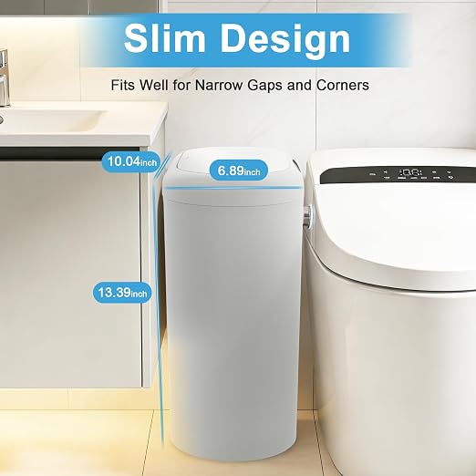Naisu 4 Gallon Automatic Sensor Trash Can with Lid, 2 Pack Sealed Slim Design Waterproof Bathroom & Kitchen Garbage Bin, Motion Sensor Technology, Ideal for Small Spaces (White)