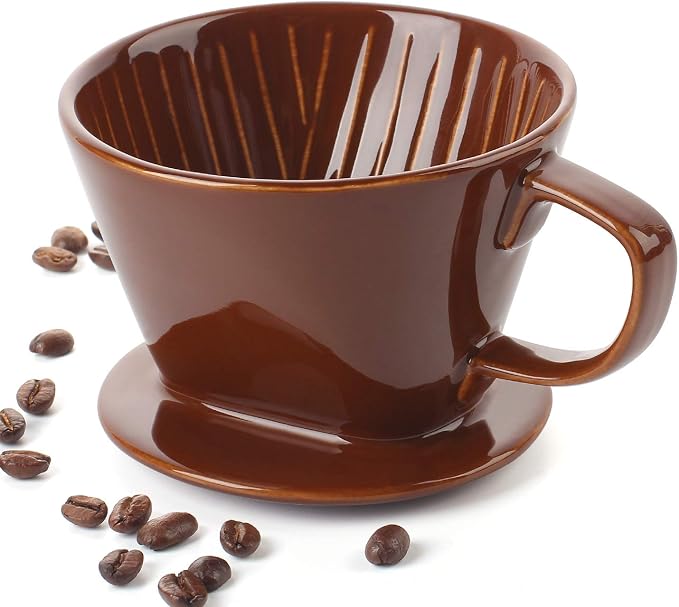 DOWAN Pour Over Coffee Dripper, Non Electric Pour Over Coffee Maker, Porcelain Slow Brewing Accessories for Home, Cafe, Restaurants, Easy Manual Brew Maker, Brown