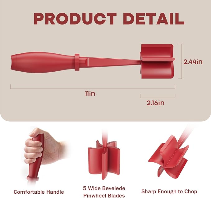 Meat Chopper, Upgrade Hamburger Smasher, Premium Heat Resistant Meat Masher for Ground Beef, Ground Turkey and More, Non Stick Mix Grinder-Red | Heat Resistant, 5 Nylon Blade, Burger Grinder Potato Mix Tool, Meat & Poultry Tenderizers, Dishwasher Safe,...
