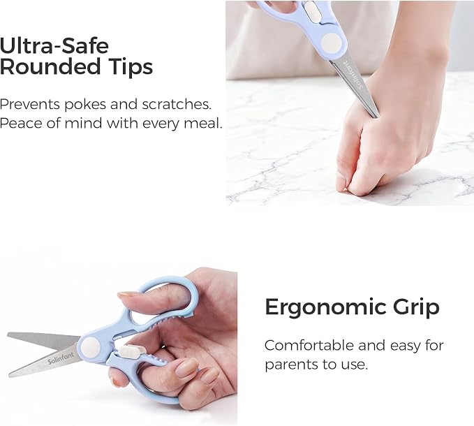 Premium Stainless Steel Portable Baby Food Safety Scissors, Detachable Feeding Shears for Toddlers Infant Kids Food Cutting Meats Noodles Vegetables with Protactive Cover