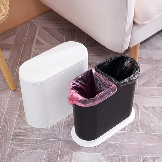 Sooyee 10 Liter Rectangular Plastic Trash Can, Black | 2.4 Gallon, Press Type Lid, For Bathroom, Powder Room, Bedroom, Kitchen, Craft Room, Office