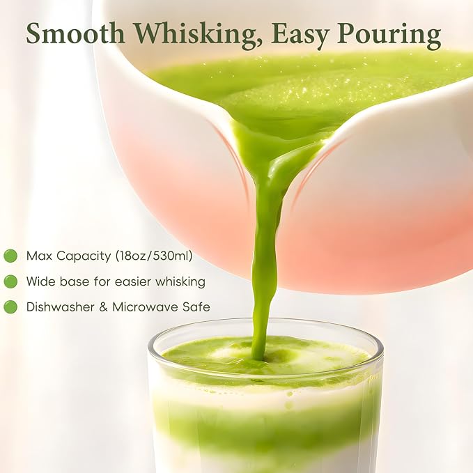 Matcha Whisk Set, Ceramic Matcha Set Includes Bowl & Holder, Bamboo Whisk (Chasen), Scoop, Spoon and Sifter, 6PCS Matcha Kit Covers Everything Needed for Making Matcha (Pink)
