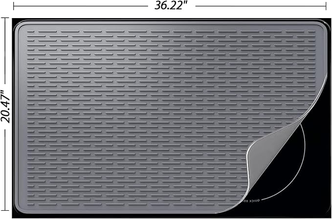 Stove Top Cover for Electric Stove- Range Covers for Electric Stove,Silicone XXL Dish Drying Mat, Glass Cooktop Covers, Flat RV Range top Mats (Gray, 36"x21")