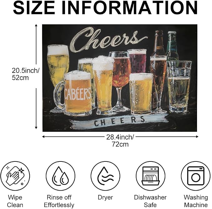 Cheers Beer Bar Chalkboard Stove Top Cover 28.35x20.47in Man Cave | Cheers beer bar chalkboard stove top cover 28.35x20.47 in; man cave cooktop mat dishwasher safe machine washable