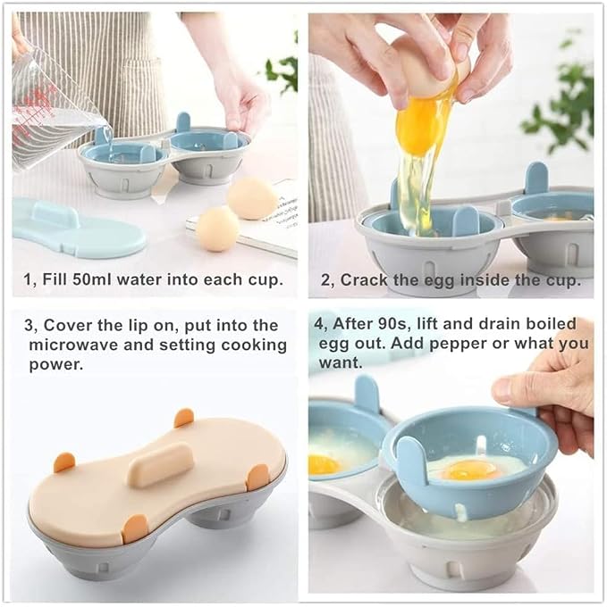 Egg Poacher Microwave, Poached Egg Maker Dishwasher Safe BPA Free, Egg Cooker Poached Egg Steamer, Home Gift (Blue-2 pack)