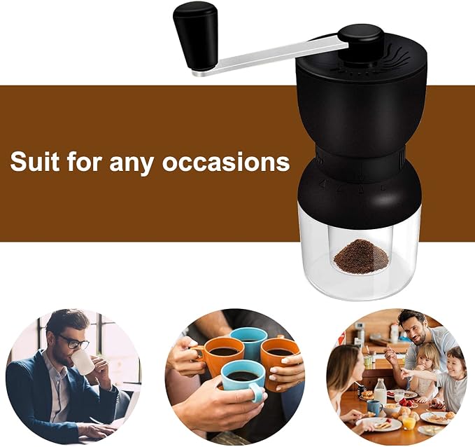 Manual Coffee Grinder Ceramic Burrs Adjustable Coarseness 2 Containers | Portable Hand Coffee Mill for Home, Office, Travel & Outdoor Camping