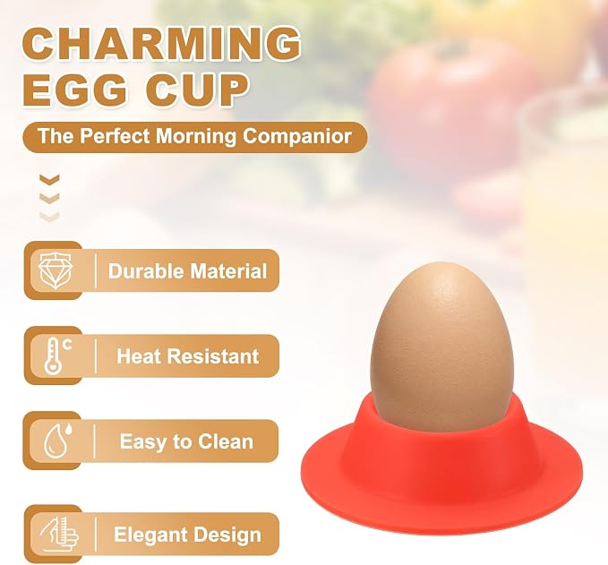 uxcell 4 Pack Soft Boiled Egg Holder, Nonstick Silicone Egg Poacher Cups Poached Cups Kitchen Breakfast Gadget for Microwave Air Fryer Stove Top Cooking Boiled Poached, Red