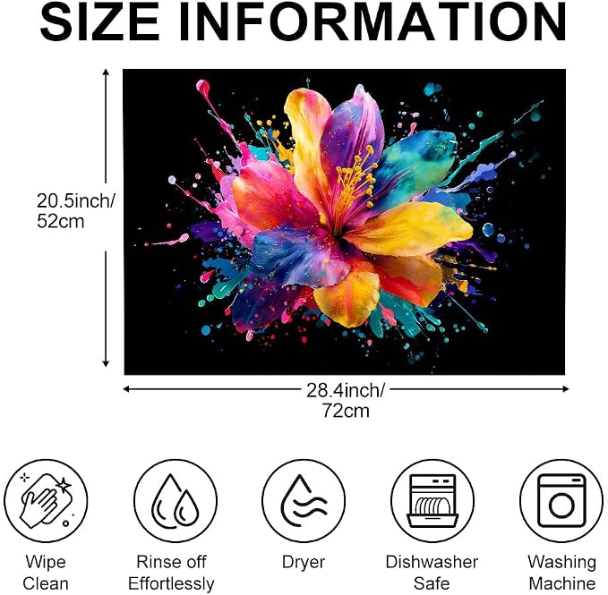 Colorful Hibiscus Watercolor Splash Stove Top Cover 28.35x20.47in | Colorful hibiscus watercolor splash stove top cover 28.35x20.47 in; floral art cooktop mat dishwasher safe machine washable