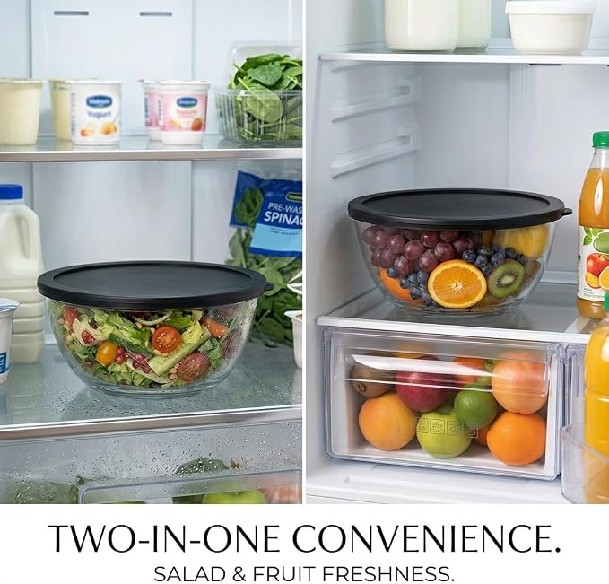 4.9 Quart Large Glass Mixing Bowl with Lid, Clear Glass Bowl for Bread Dough Mixing, Bread Making, Salad Serving, Food Prep & Storage