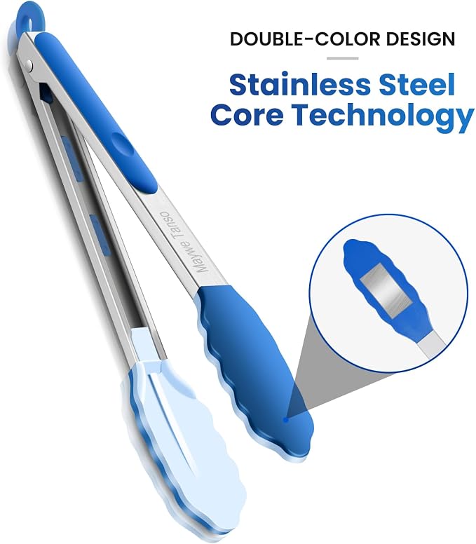 12-Inch Kitchen Tongs for Cooking with Silicone Tip,Classic Blue | 600℉ Heat-Resistant,Stainless Steel Locking Cooking Tongs Food Tongs for BBQ/Cooking/Salad/Serving Food,Heavy Duty,Non-Stick