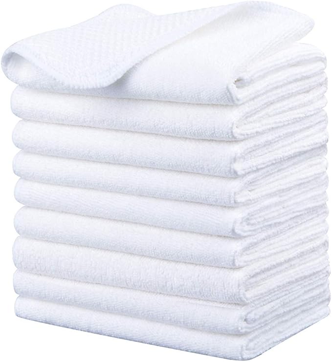 Dish Cloths for Washing Dishes with Scrub Side, Microfiber Dish Rags | Dual-sided microfiber dish cloths with scrubber for stuck-on food, quick dry kitchen washcloths 9 Pack, 12" x 12 Inch White