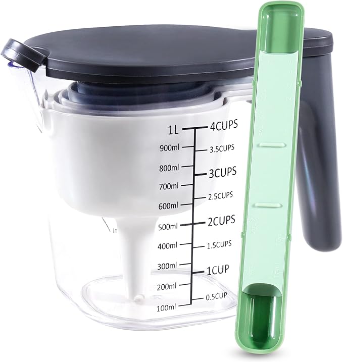 11-Pc Measuring Cups and Spoons Set, Stackable with Lids, Green | 1 adjustable spoon and 1 lid, 9 stackable cups and spoons, BPA-free and dishwasher safe, perfect for cooking and baking