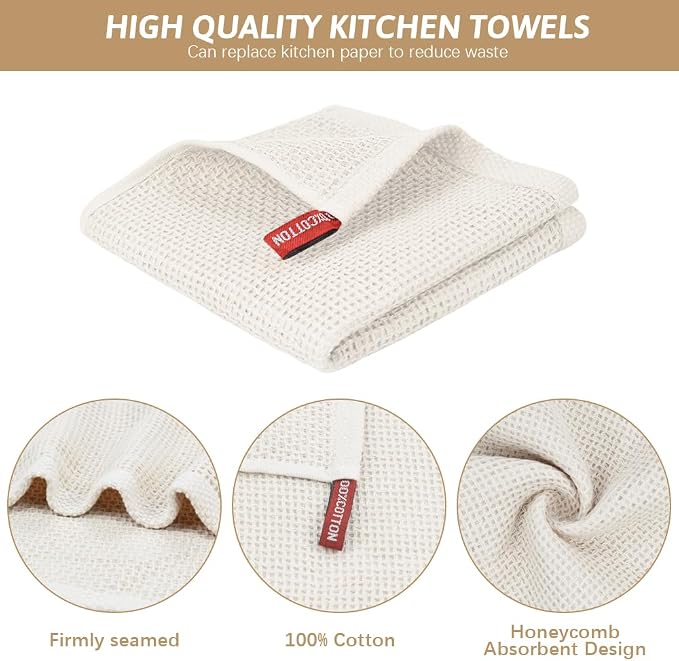 Nialnant 6 Pack Kitchen Towels, 100% Cotton Waffle Weave, 12x12 Inches | Absorbent Quick Drying Dish Rags, Dish Cloth for Washing Dishes, Multipurpose Cleaning Rags