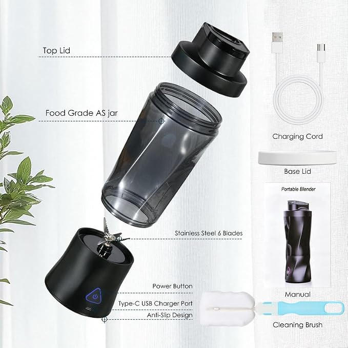 Personal Blender Wireless 24oz Cordless Mini 360 Watt Portable Blender-for Smoothies Freshly Squeezed Juices 6000mAh Self Cleaning and BPA Free Portable Juicer with 6 Sharp Blade Retro Blue