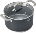 BEZIA 6 Quart Ceramic Non Stick Stock Pot with Strainer Lid & Pour Spout | PFAS-Free Pasta Pot for Easy Straining, Oven Safe Induction Cooking Pot with Stay-Cool Silicone Handles for Soup, Chili, Stew