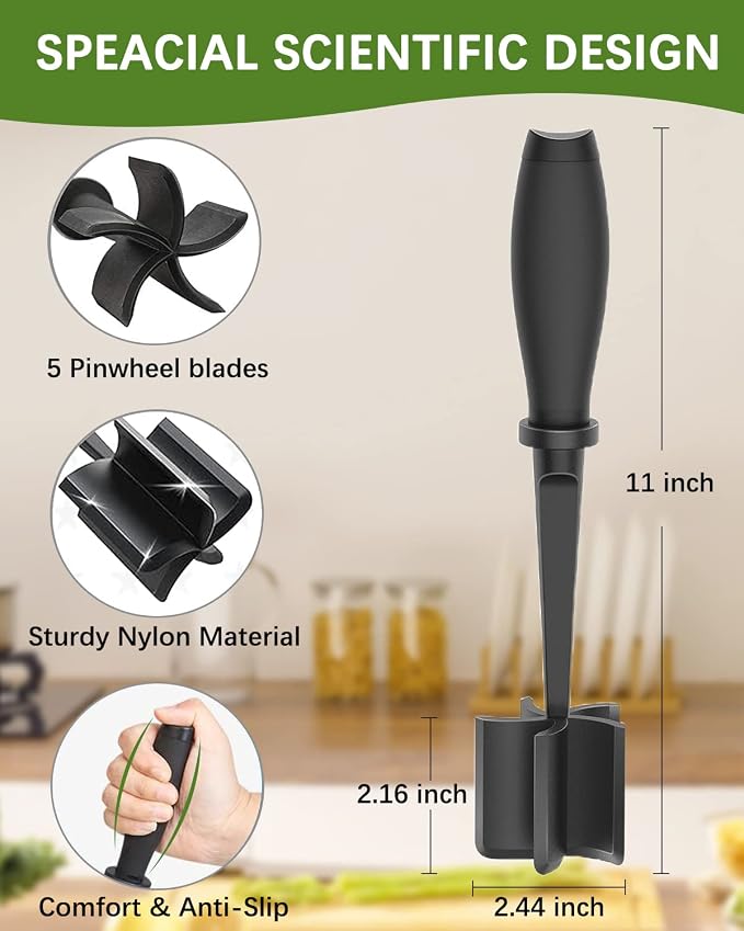 Upgrade Meat Chopper Hamburger Masher Ground Beef Smasher Utensil Mix Tool | Premium Heat Resistant Meat Masher, Nylon Potato Mashers Beef Smasher, Dishwasher Safe Non Stick Mix & Chop Tool Gift-Black