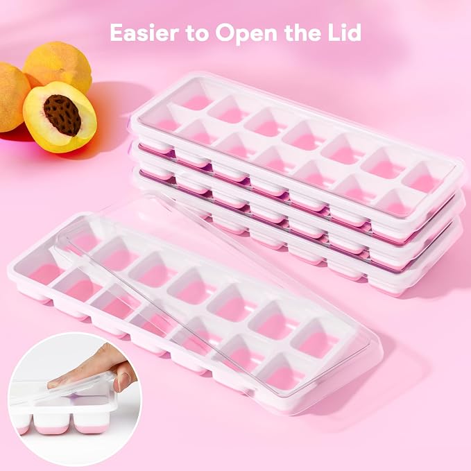 Ice Cube Trays 4 Pack, Airabc Silicone Ice Cube Trays with Removable Lid, Easy-Release Flexible 14-cube Ice Trays, LFGB Certified and BPA Free, Stackable Ice Trays with Covers for Cocktail, Freezer