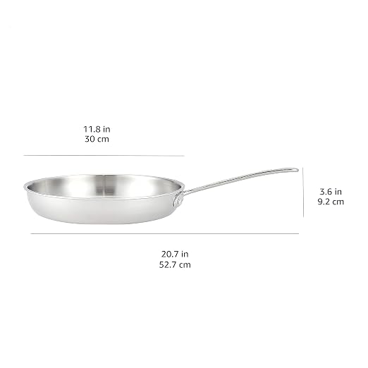 Amazon Basics Tri-Ply Stainless Steel Fry Pan, 12 inch, Silver, Evenly Distributes Heat, Sturdy Handle