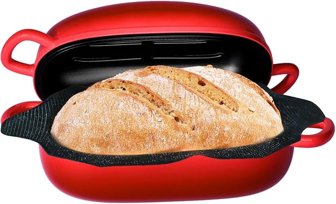 Dutch Oven，2.5QT Bread Pans with Silicone Liner for Bread Baking | Cast Iron Loaf Pan with Perforated Non-Stick Silicone Liner，with Lid，loop handles，for Homemade Breadmaking，oven safe
