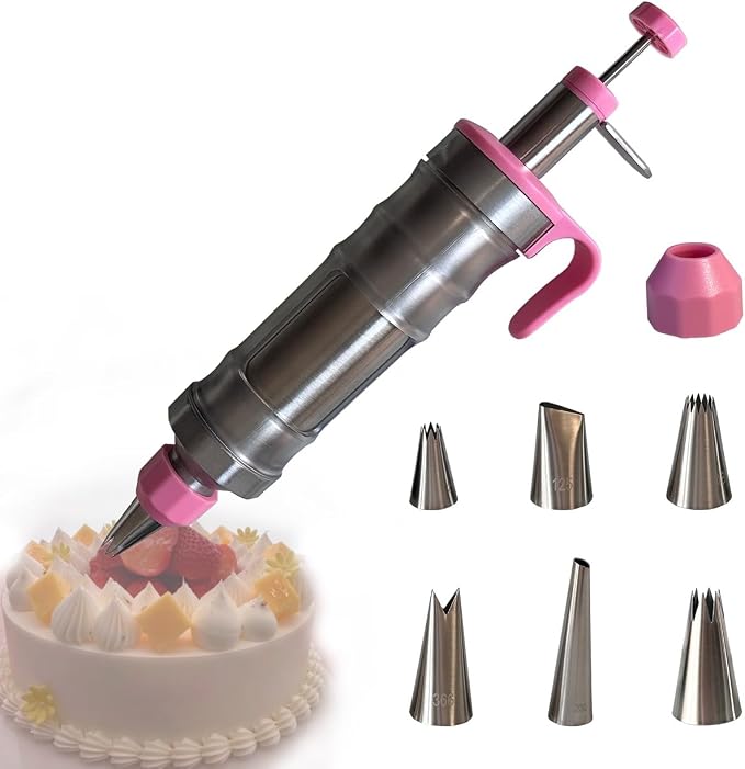 Dessert Decorating Piping Syringe Set Cake Decorating Tool | Cookie Gun Press, 6 Piping Icing Nozzles, For Baking, Cupcake, Deviled Eggs, Icing Decoration Gun, Frosting Piping Kit