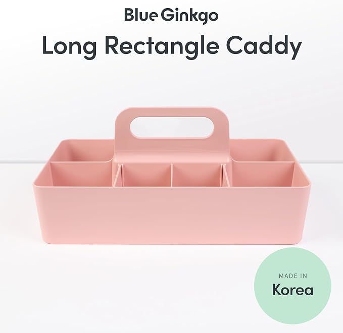 BLUE GINKGO Stackable Organizer Caddy, Long, Pink, Made in Korea | Portable. Adjustable. Home, Office & School Storage.