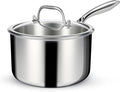 EWFEN 3 Ply Stainless Steel Saucepan with Lid, 3 Quart Multipurpose Cooking Pot, Stay-Cool Handle, Induction Oven Dishwasher Safe, 3 QT