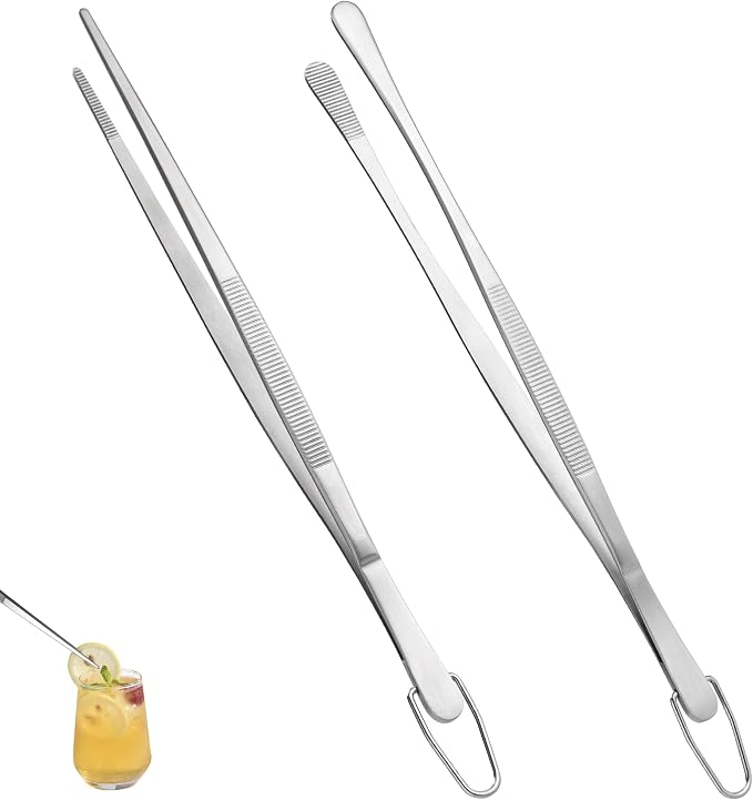 U-Taste Kitchen Cooking Tweezers, 18/8 Stainless Steel Tongs Set of 2, 10in | Food-Grade Metal Food Tongs Set, Seamless-Welding, Long Professional Chef Tweezer for Plating Serving Grilling Frying Feeding