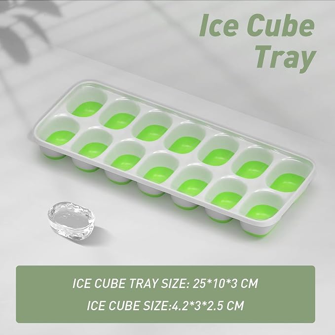 ChefAide Ice Cube Tray with Lid, 4 Packs 56 Cubes Durable Stackable Ice Cube Trays for Freezer with Removable Lids, Easy-Release Plastic & Silicone Ice Tray for Cocktail, Coffee