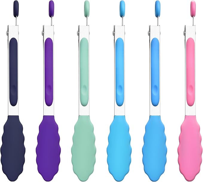 6PCS 7-Inch Silicone Tongs Set, Stainless Steel Tongs with Silicone Tips | Heat-Resistant Small Tongs For Cooking, Serving, Grilling | Dishwasher Safe | Multicolor