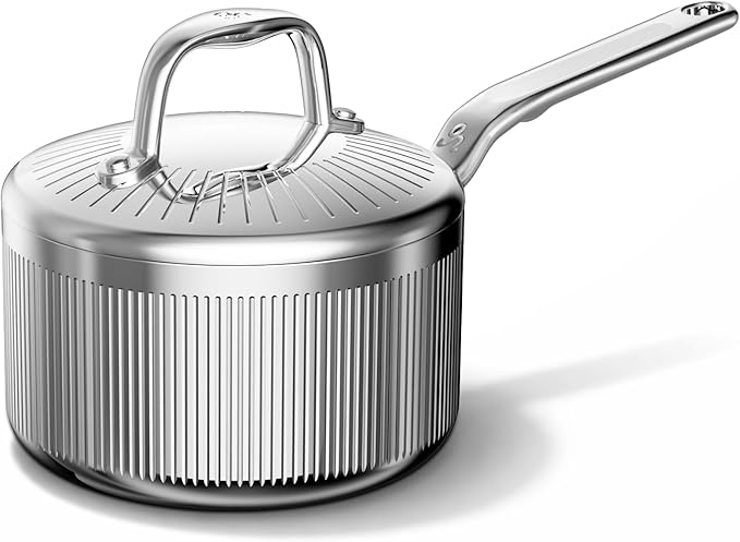 2 Quart 5-Ply Stainless Steel Sauce Pan with Lid | Dishwasher safe, Oven Safe to 800°F, Induction Ready, All cooktop compatible, PTFE/PFOA-free, Even & Rapid Heating