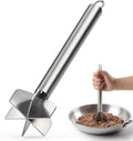 Meat Masher, Stainless Steel Ground Beef Masher 10.8Inch Potato Chopper with Handle, 6 Blade Masher Shredder for Kitchen Cooking Hamburger Vegetable Puree