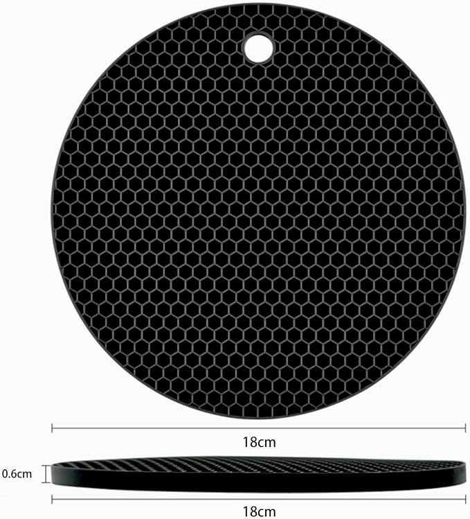 Silicone Non-Slip, Heat Resistant & Water-Trapping Trivet Mats for Hot Pots & Pans & Dishes & Cookware, Multipurpose Kitchen Table Coaster, 7.1 Inch, Black